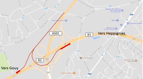 Un jour supplémentaire de fermeture des bretelles reliant l'A503 depuis Charleroi vers le R3 