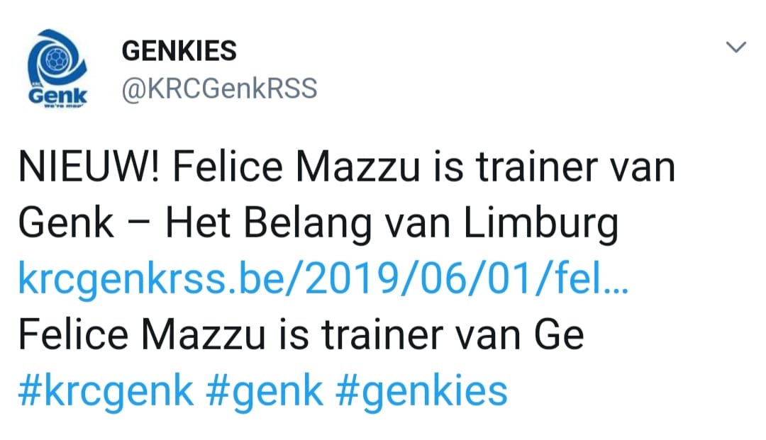 D'après "Het Belang van Limburg", Felice Mazzù est le nouvel entraîneur de Genk