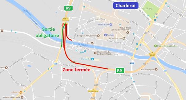 RAPPEL: Fermeture du R9 à Charleroi la nuit de lundi à mardi