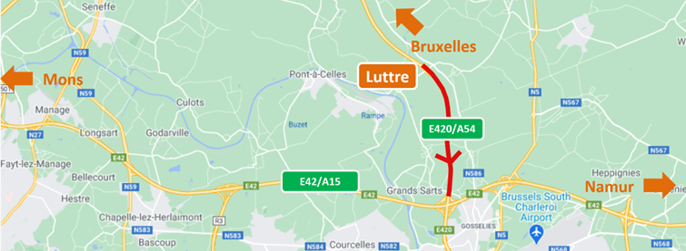 l’autoroute E420/A54 sera totalement fermée entre Luttre et Thiméon  