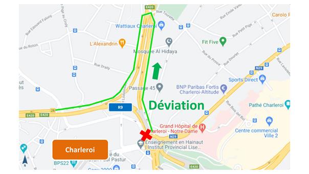 R9 - Charleroi - Modifications de la circulation à proximité de la sortie "Palais des Expositions" 