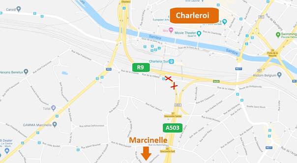 Charleroi: fermeture de la sortie du R9 vers l’A503 ce week-end 