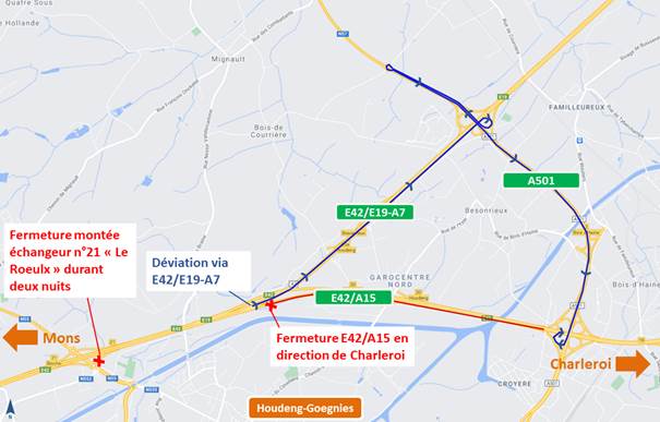 E42 : Fermeture complète en nocturne de l'autoroute dès lundi 