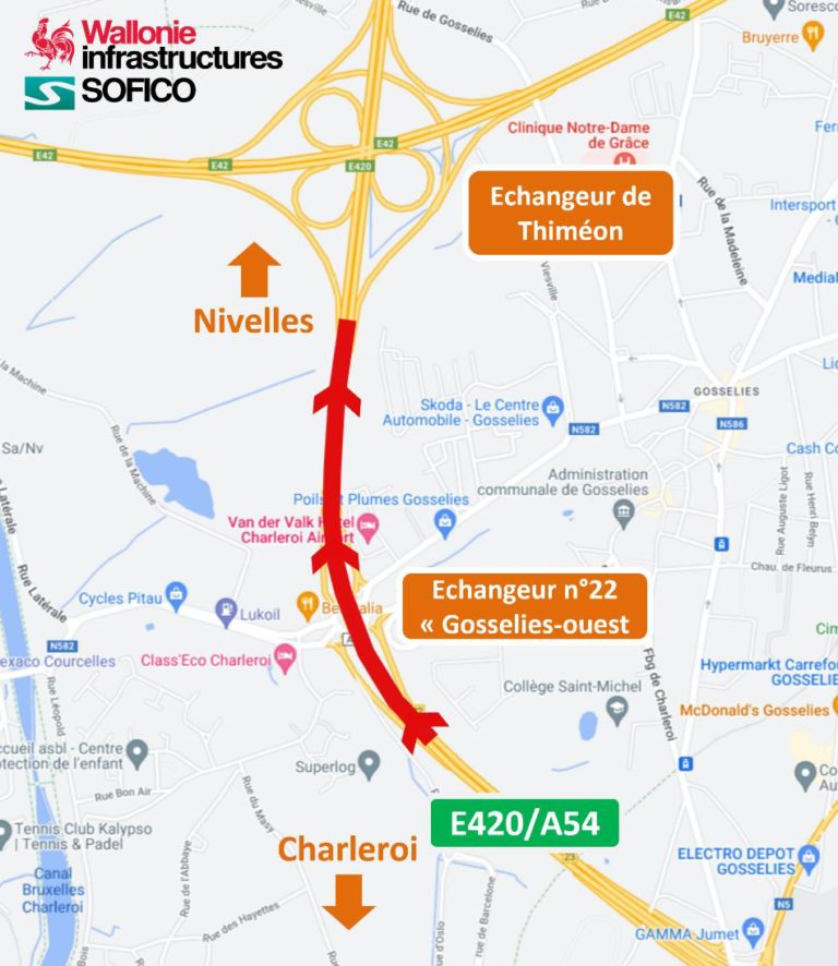 Pont-à-Celles : Les travaux de revêtement E420/A54 avancent