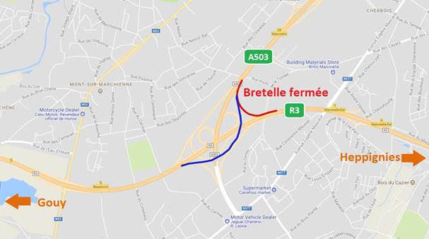 Echangeur de Marcinelle : Fermeture de la bretelle du R3 depuis Heppignies vers l’A503