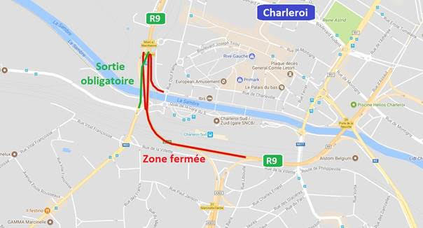 Chantier du R9 à Charleroi : Fermetures ce week-end pour poursuite des travaux de mise en peinture