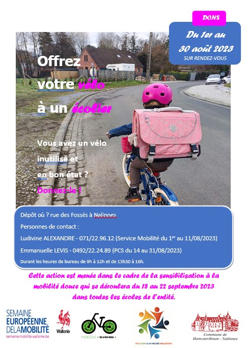 Affiche de l'opération "Offrez votre vélo à un écolier"