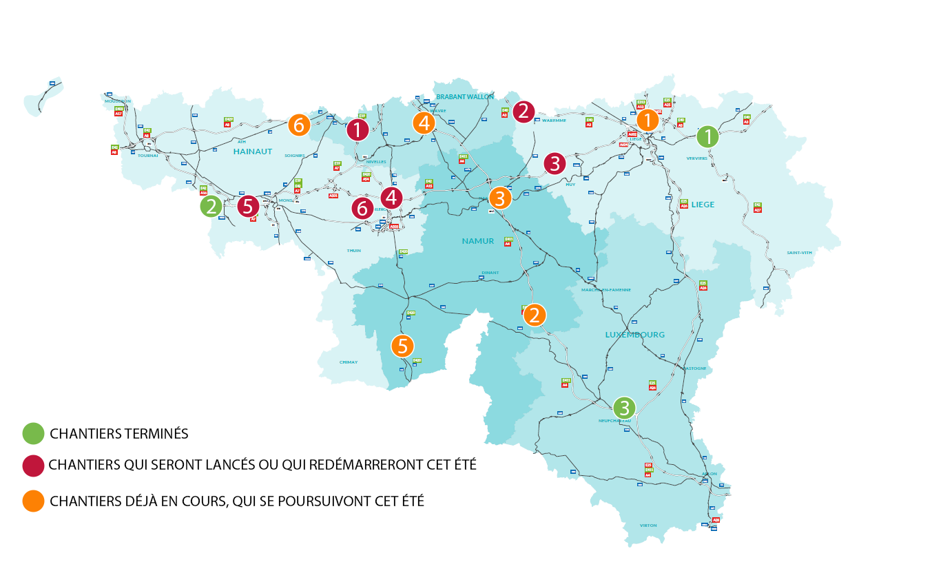 Carte des zones de travaux sur la route des vacances