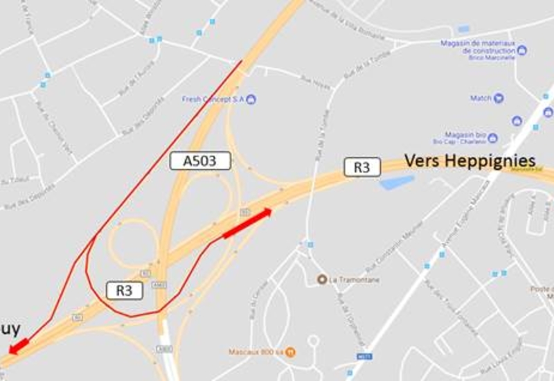 Un jour supplémentaire de fermeture des bretelles reliant l'A503 depuis Charleroi vers le R3 