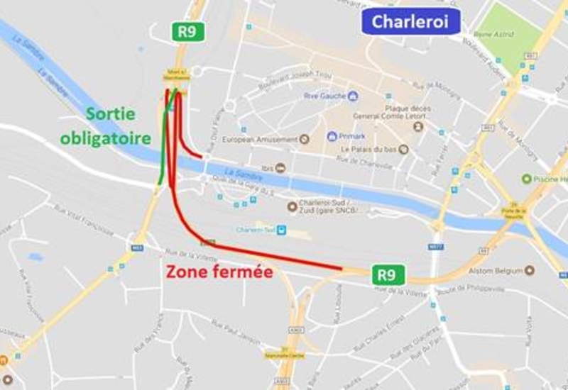 RAPPEL: Fermeture du R9 à Charleroi la nuit de lundi à mardi