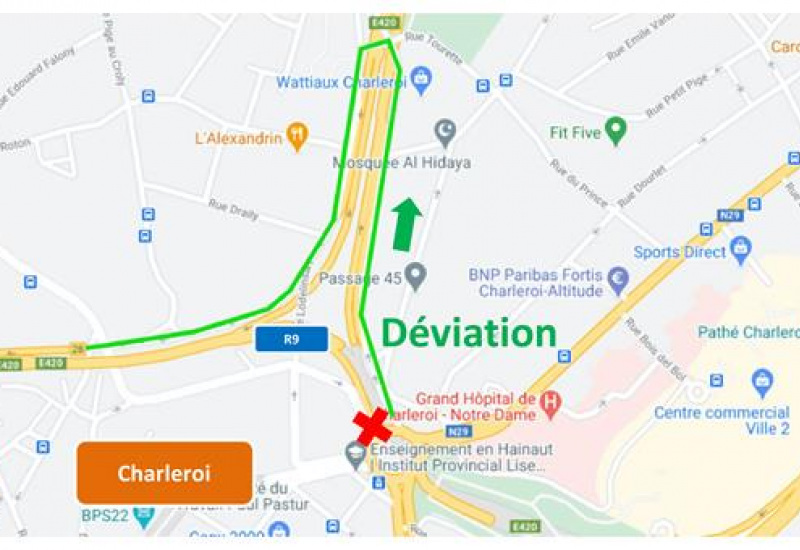 R9 - Charleroi - Modifications de la circulation à proximité de la sortie "Palais des Expositions" 