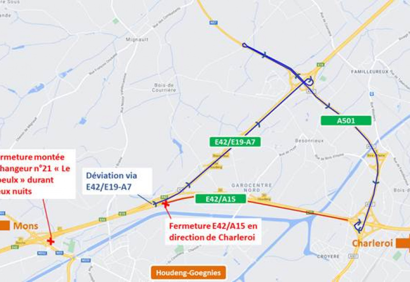 E42 : Fermeture complète en nocturne de l'autoroute dès lundi 