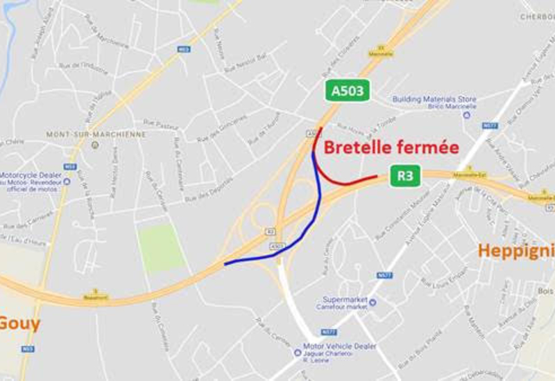 Echangeur de Marcinelle : Fermeture de la bretelle du R3 depuis Heppignies vers l’A503